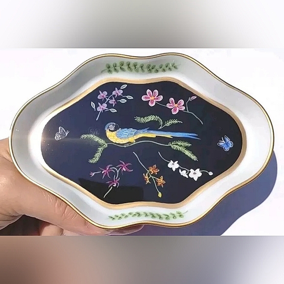 Lynn Chase JAGUAR JUNGLE Trinket Dish Bird Black Gold Catchall Exotic Chic - Picture 2 of 9